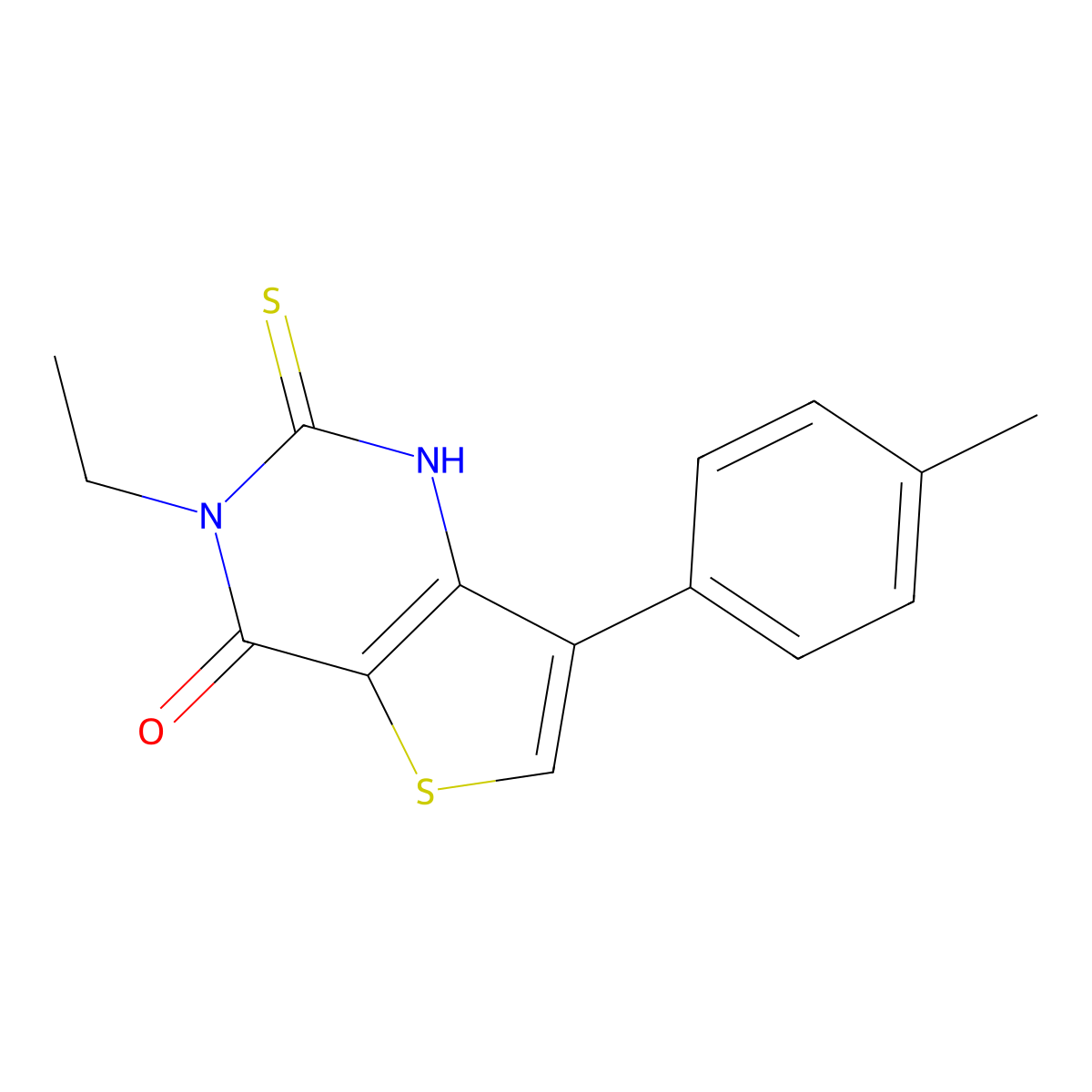3-Ethyl-2-thioxo-7-(p-tolyl)-2,3-dihydrothieno[3,2-d]pyrimidin-4(1H)-one molecular structure, CAS 1291486-91-3