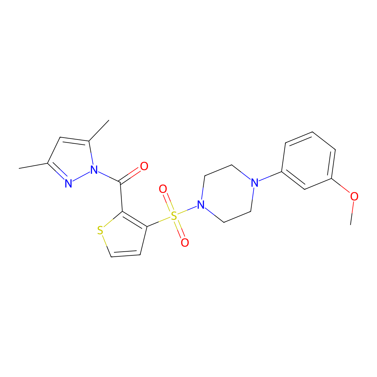 (3,5-dimethyl-1H-pyrazol-1-yl)(3-{[4-(3-methoxyphenyl)piperazin-1-yl]sulfonyl}thiophen-2-yl)methanone molecular structure, CAS 1291487-00-7