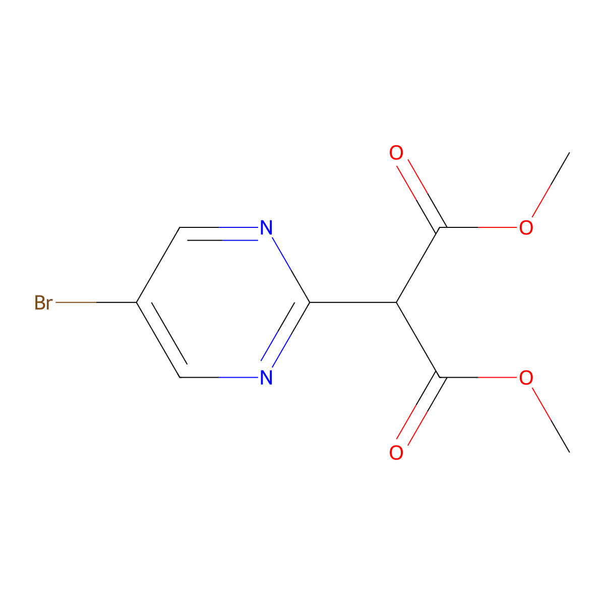 Dimethyl 2-(5-bromopyrimidin-2-yl)malonate molecular structure, CAS 1291487-28-9