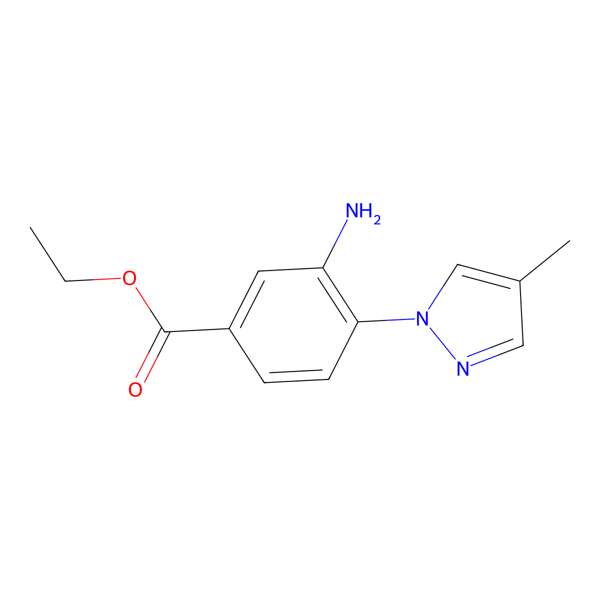 ethyl 3-amino-4-(4-methyl-1H-pyrazol-1-yl)benzoate molecular structure, CAS 1291529-54-8