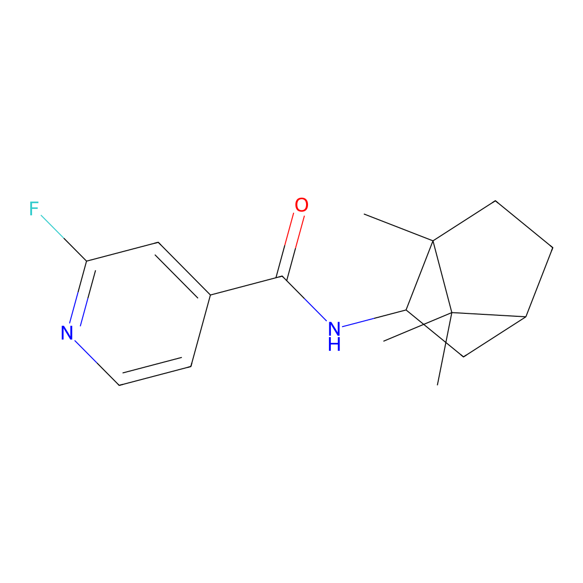 2-fluoro-N-{1,7,7-trimethylbicyclo[2.2.1]heptan-2-yl}pyridine-4-carboxamide molecular structure, CAS 1291647-45-4