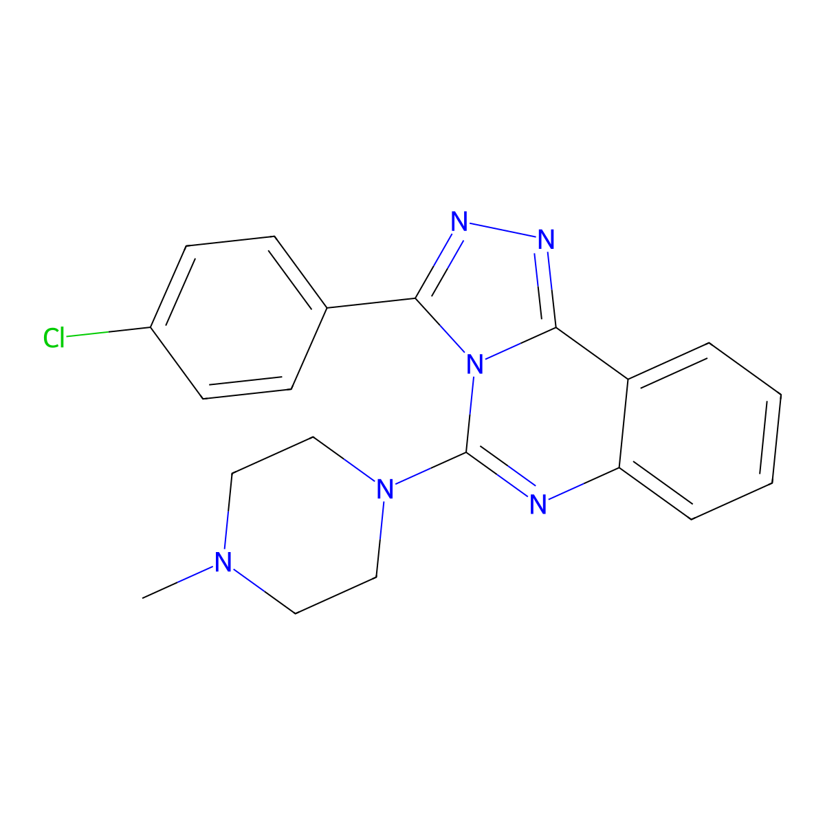 3-(4-Chlorophenyl)-5-(4-methylpiperazino)[1,2,4]triazolo[4,3-c]quinazoline molecular structure, CAS 129177-24-8