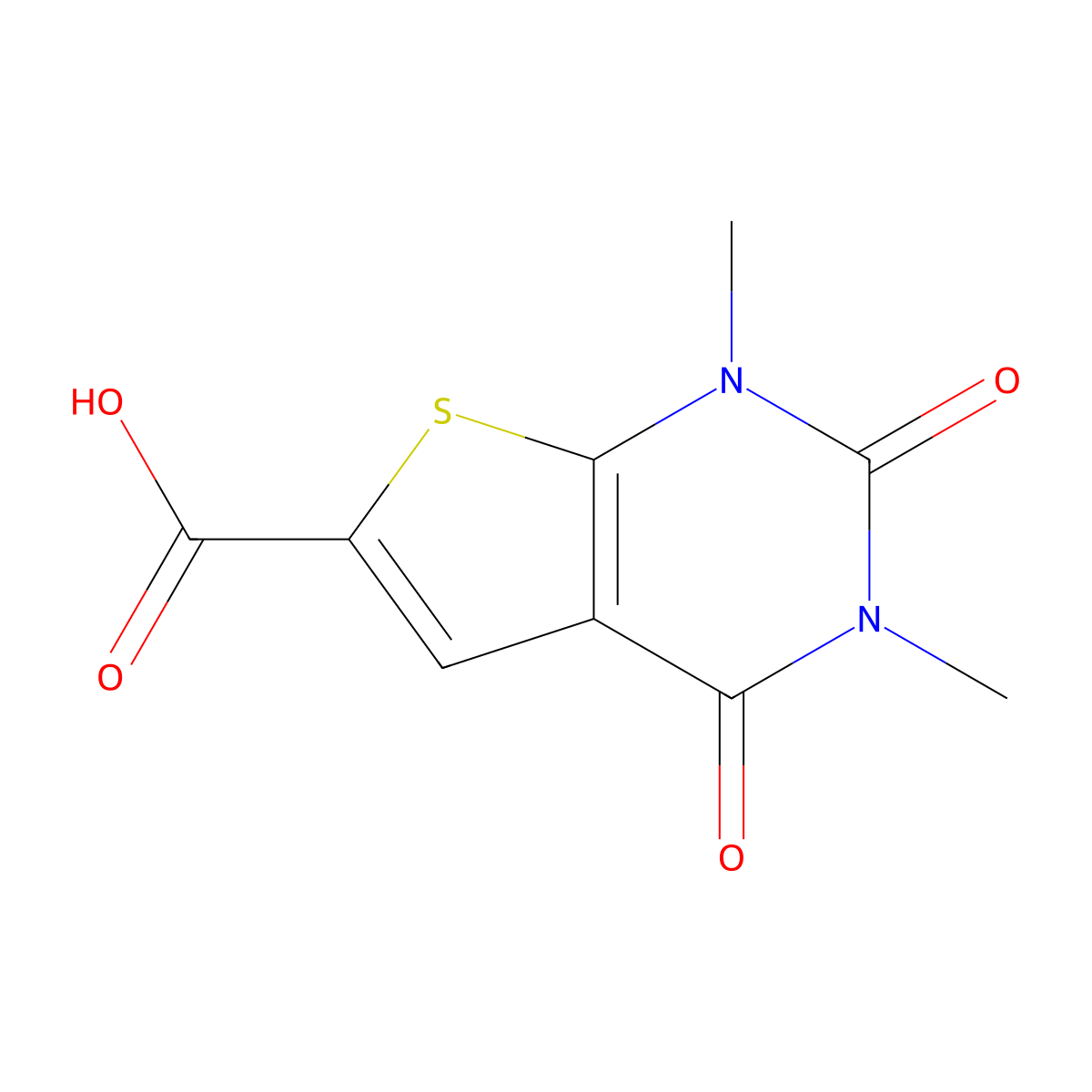1,3-dimethyl-2,4-dioxo-1H,2H,3H,4H-thieno[2,3-d]pyrimidine-6-carboxylic acid molecular structure, CAS 129177-39-5