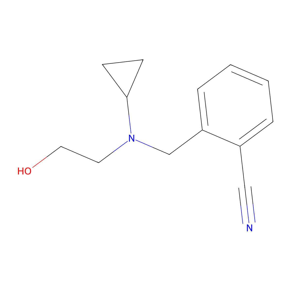 2-{[Cyclopropyl-(2-hydroxy-ethyl)-amino]-methyl}-benzonitrile molecular structure, CAS 1291781-36-6