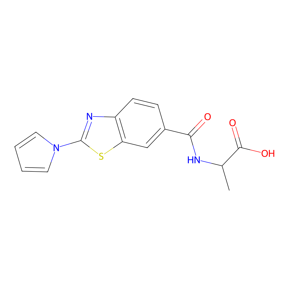 N-{[2-(1H-pyrrol-1-yl)-1,3-benzothiazol-6-yl]carbonyl}-L-alanine molecular structure, CAS 1291831-57-6