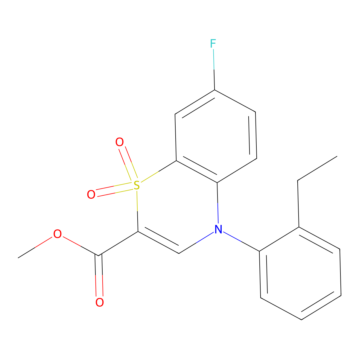 methyl 4-(2-ethylphenyl)-7-fluoro-4H-1,4-benzothiazine-2-carboxylate 1,1-dioxide molecular structure, CAS 1291831-96-3