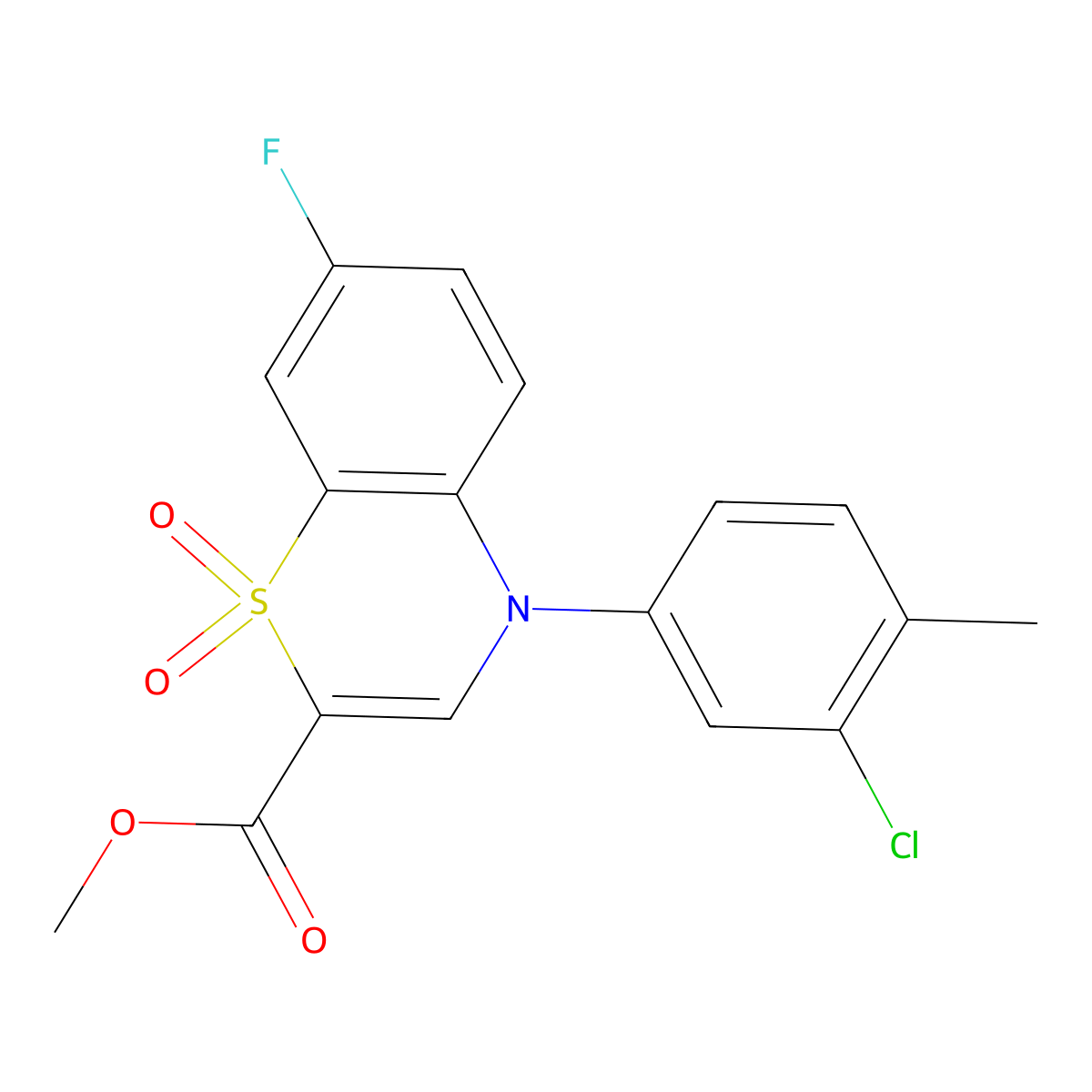 methyl 4-(3-chloro-4-methylphenyl)-7-fluoro-4H-1,4-benzothiazine-2-carboxylate 1,1-dioxide molecular structure, CAS 1291831-99-6