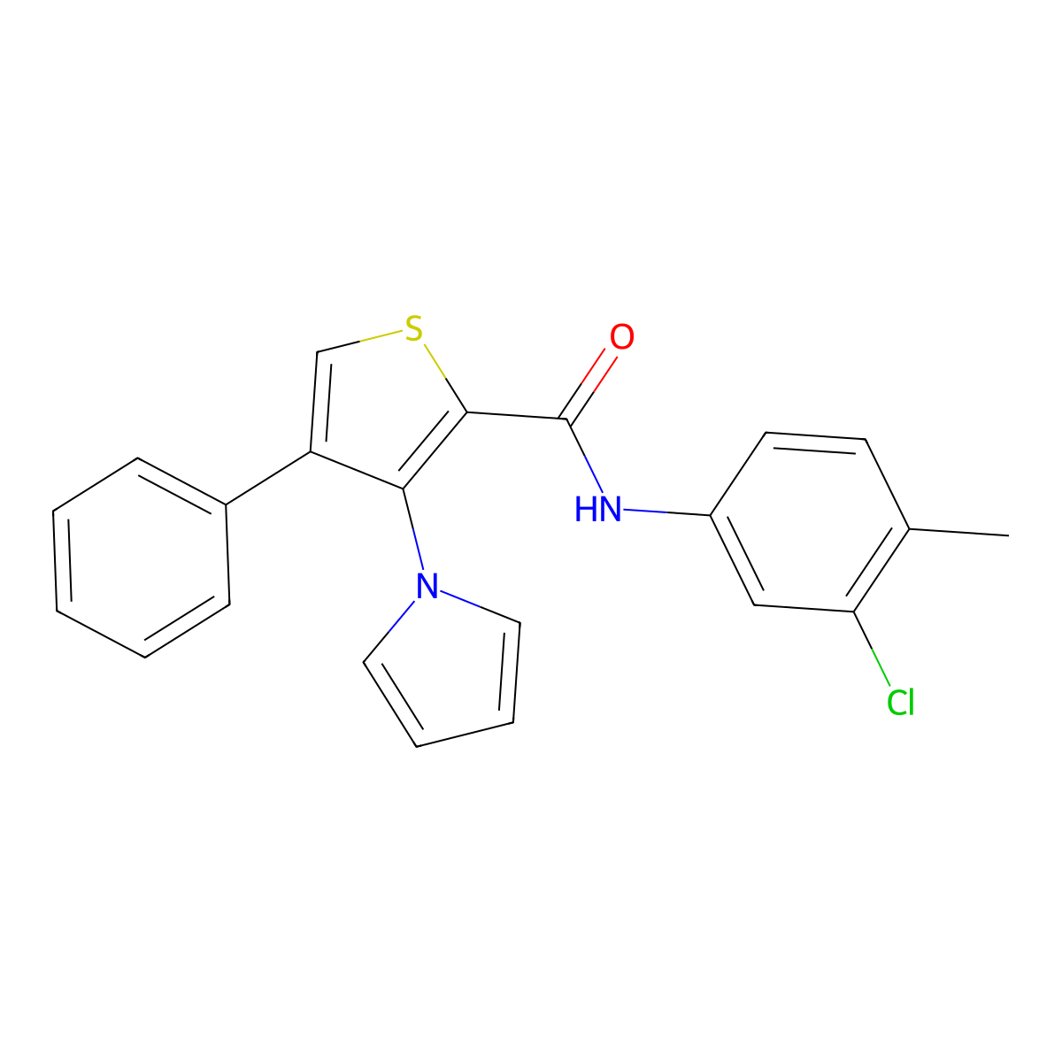 N-(3-chloro-4-methylphenyl)-4-phenyl-3-(1H-pyrrol-1-yl)thiophene-2-carboxamide molecular structure, CAS 1291832-03-5