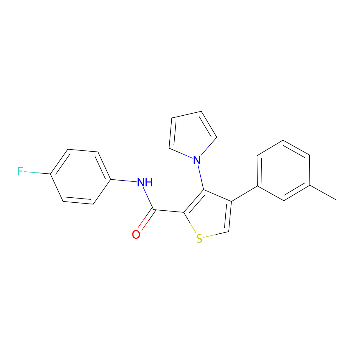 N-(4-fluorophenyl)-4-(3-methylphenyl)-3-(1H-pyrrol-1-yl)thiophene-2-carboxamide molecular structure, CAS 1291832-09-1