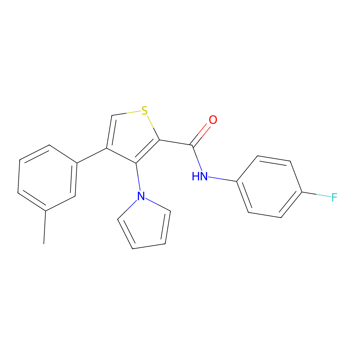 N-(4-fluorophenyl)-4-(3-methylphenyl)-3-(1H-pyrrol-1-yl)thiophene-2-carboxamide molecular structure, CAS 1291832-09-1