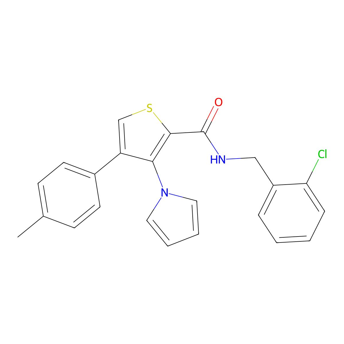 N-(2-chlorobenzyl)-4-(4-methylphenyl)-3-(1H-pyrrol-1-yl)thiophene-2-carboxamide molecular structure, CAS 1291832-11-5
