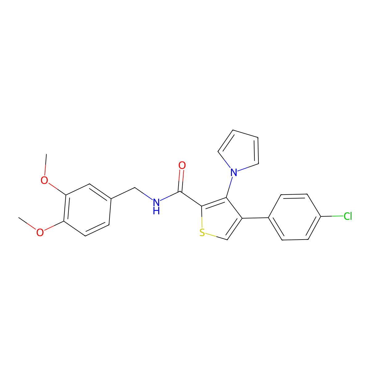 4-(4-chlorophenyl)-N-(3,4-dimethoxybenzyl)-3-(1H-pyrrol-1-yl)thiophene-2-carboxamide molecular structure, CAS 1291832-14-8