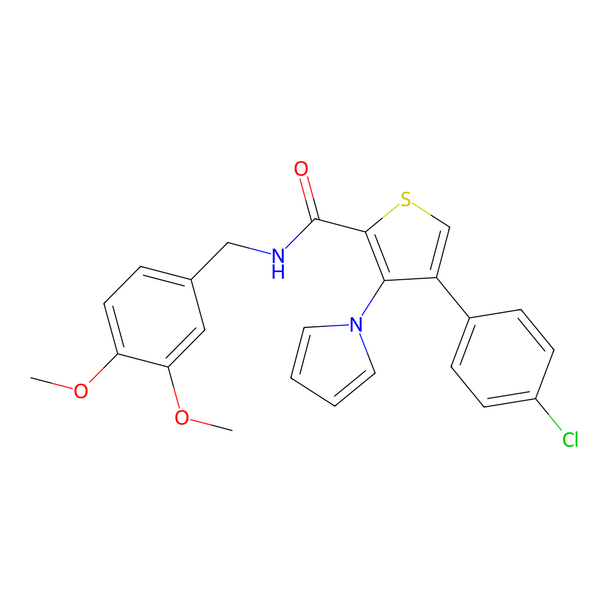 4-(4-chlorophenyl)-N-(3,4-dimethoxybenzyl)-3-(1H-pyrrol-1-yl)thiophene-2-carboxamide molecular structure, CAS 1291832-14-8