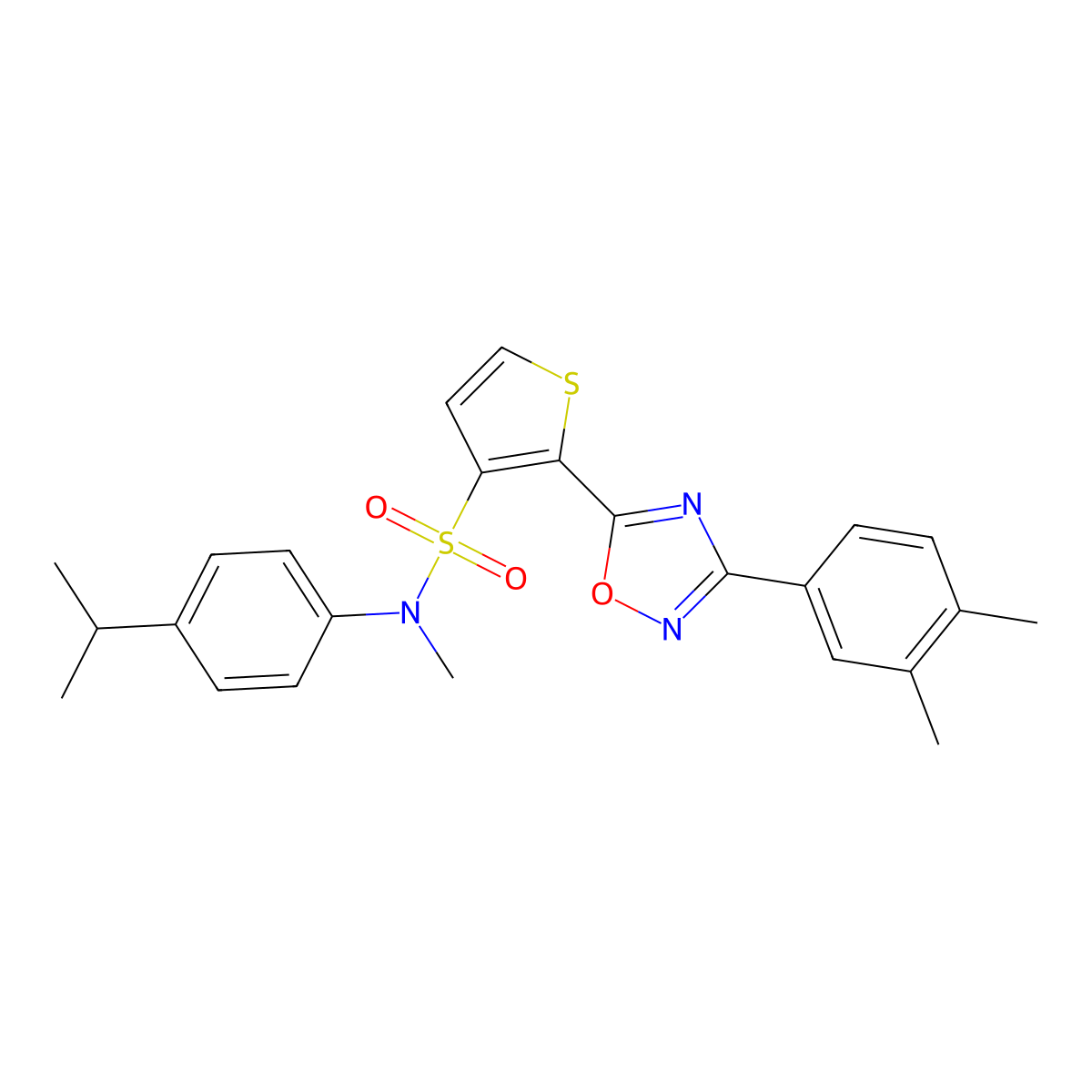 2-[3-(3,4-dimethylphenyl)-1,2,4-oxadiazol-5-yl]-N-methyl-N-[4-(propan-2-yl)phenyl]thiophene-3-sulfonamide molecular structure, CAS 1291832-16-0