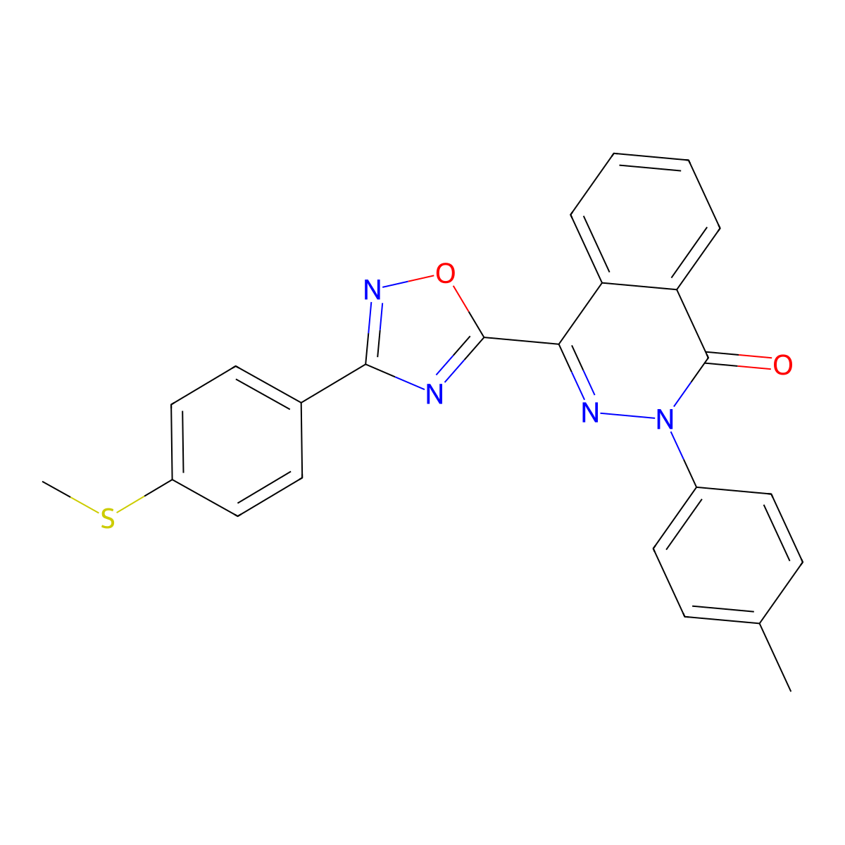 2-(4-methylphenyl)-4-{3-[4-(methylthio)phenyl]-1,2,4-oxadiazol-5-yl}phthalazin-1(2H)-one molecular structure, CAS 1291832-21-7