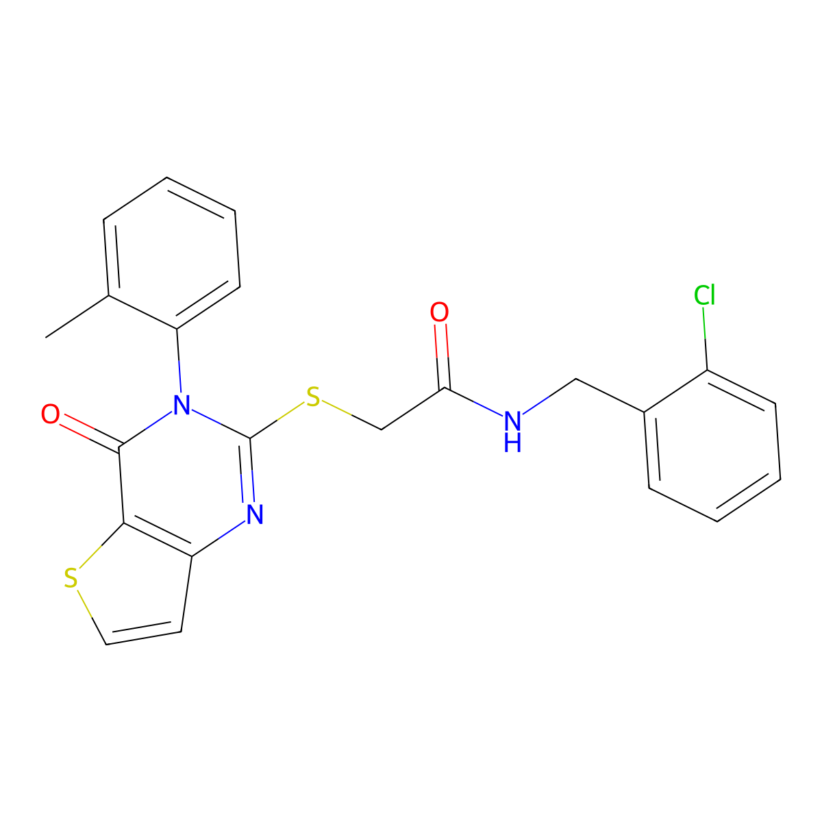 N-(2-chlorobenzyl)-2-{[3-(2-methylphenyl)-4-oxo-3,4-dihydrothieno[3,2-d]pyrimidin-2-yl]sulfanyl}acetamide molecular structure, CAS 1291832-25-1