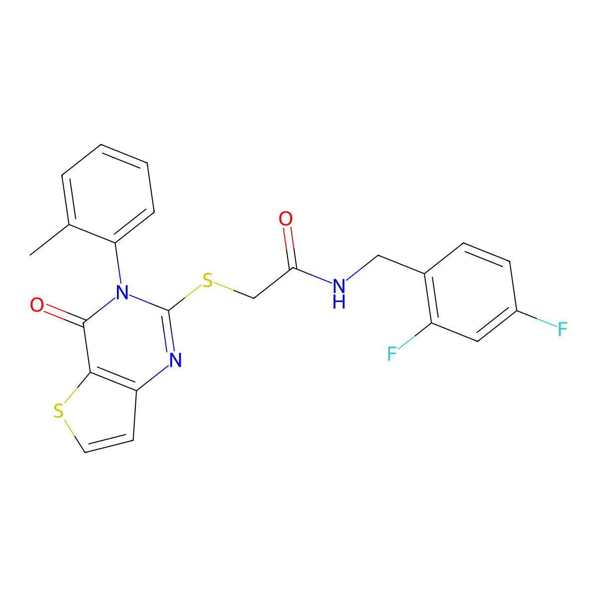 N-(2,4-difluorobenzyl)-2-{[3-(2-methylphenyl)-4-oxo-3,4-dihydrothieno[3,2-d]pyrimidin-2-yl]sulfanyl}acetamide molecular structure, CAS 1291833-15-2