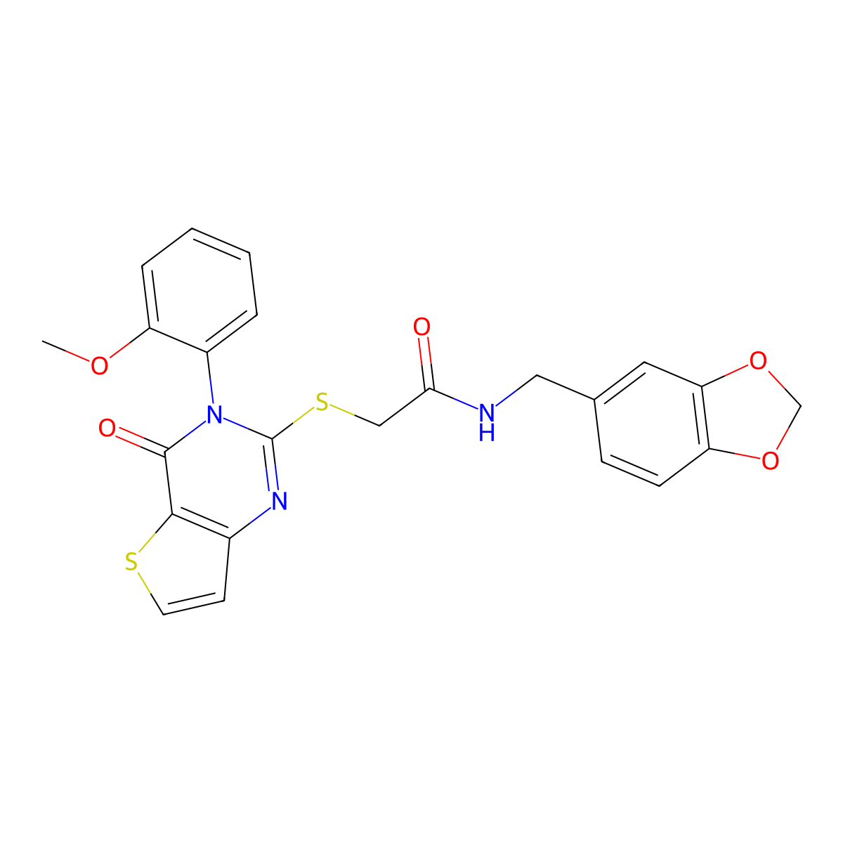 N-(1,3-benzodioxol-5-ylmethyl)-2-{[3-(2-methoxyphenyl)-4-oxo-3,4-dihydrothieno[3,2-d]pyrimidin-2-yl]sulfanyl}acetamide molecular structure, CAS 1291833-18-5