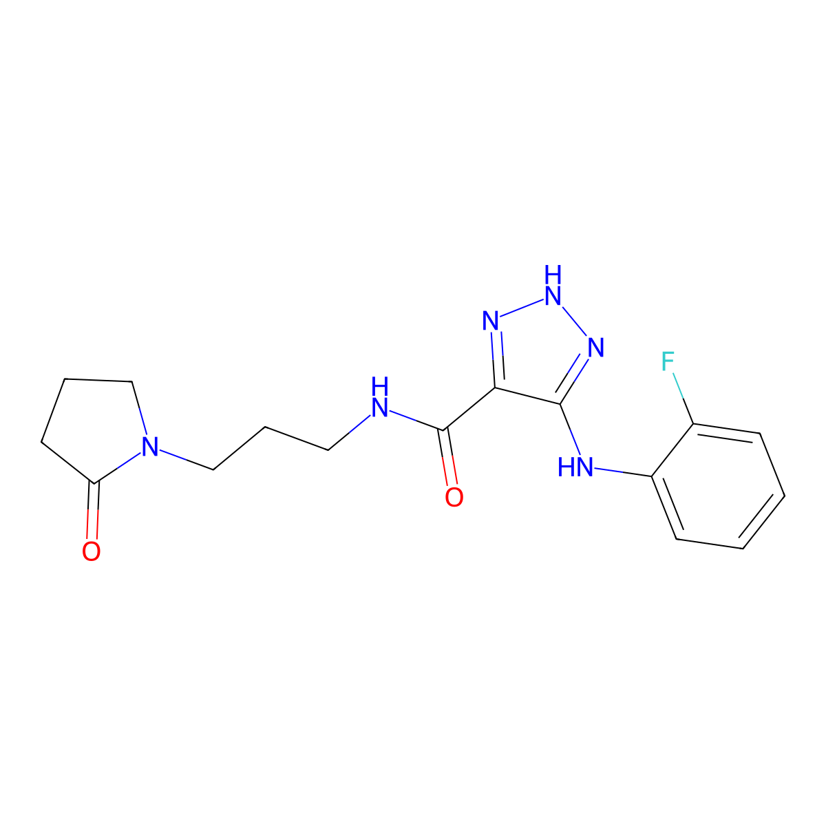 5-[(2-fluorophenyl)amino]-N-[3-(2-oxopyrrolidin-1-yl)propyl]-1H-1,2,3-triazole-4-carboxamide molecular structure, CAS 1291833-39-0