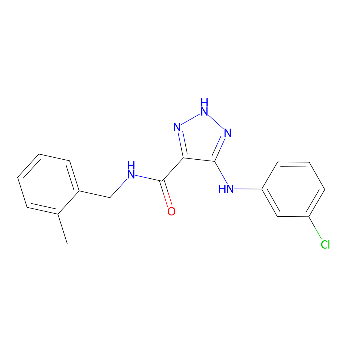 5-((3-chlorophenyl)amino)-N-(2-methylbenzyl)-1H-1,2,3-triazole-4-carboxamide molecular structure, CAS 1291833-67-4