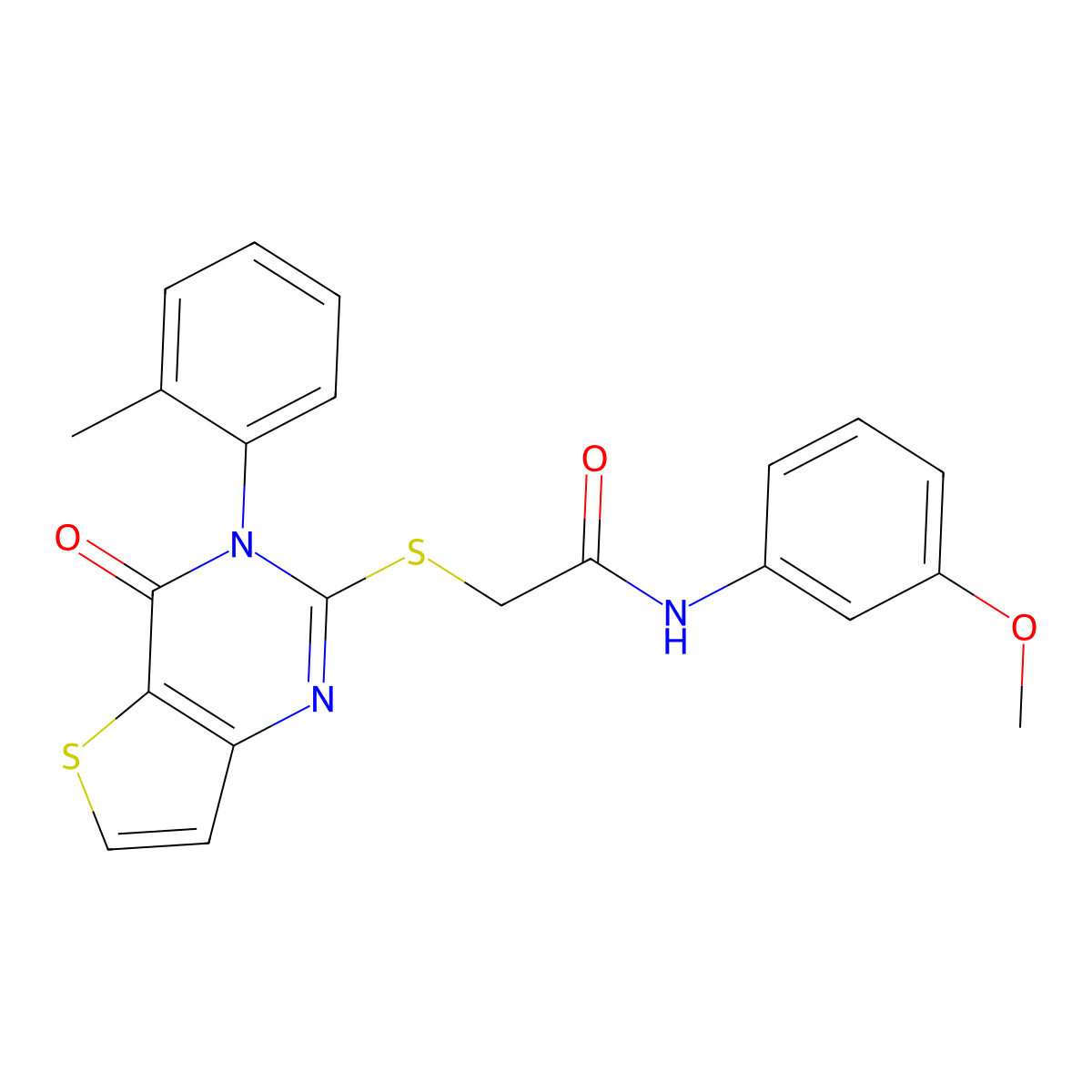 N-(3-methoxyphenyl)-2-{[3-(2-methylphenyl)-4-oxo-3,4-dihydrothieno[3,2-d]pyrimidin-2-yl]sulfanyl}acetamide molecular structure, CAS 1291833-95-8