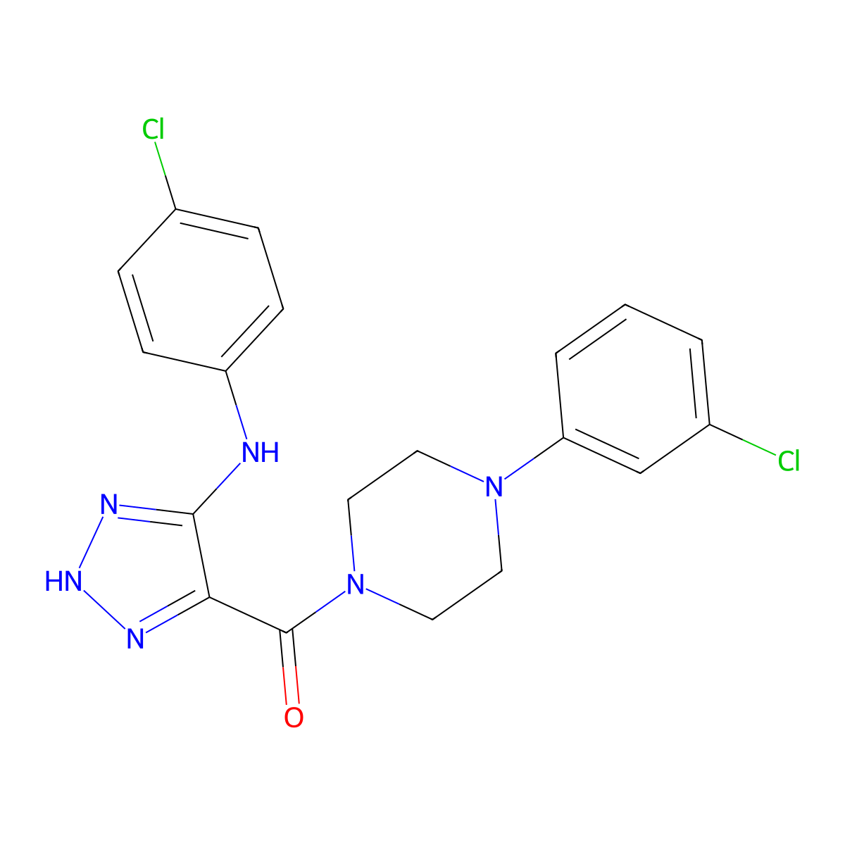 (5-((4-chlorophenyl)amino)-1H-1,2,3-triazol-4-yl)(4-(3-chlorophenyl)piperazin-1-yl)methanone molecular structure, CAS 1291834-01-9