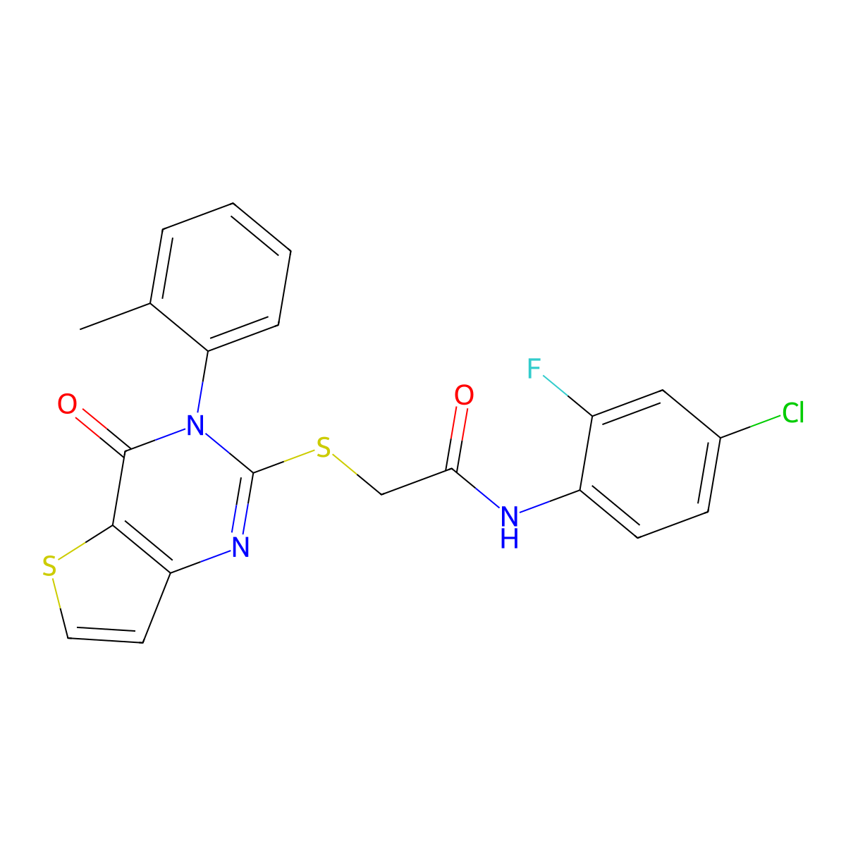 N-(4-chloro-2-fluorophenyl)-2-{[3-(2-methylphenyl)-4-oxo-3,4-dihydrothieno[3,2-d]pyrimidin-2-yl]sulfanyl}acetamide molecular structure, CAS 1291834-07-5