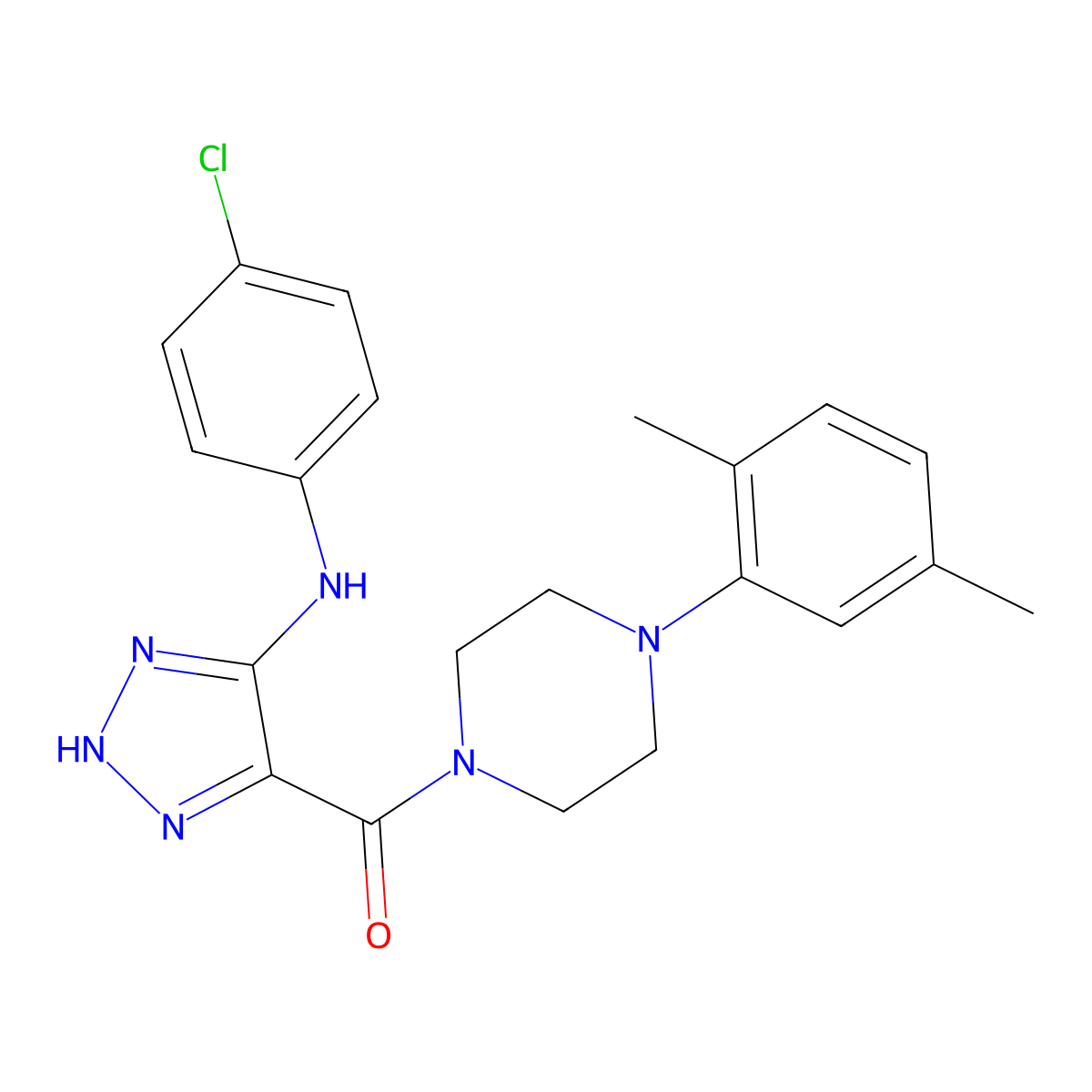 (5-((4-chlorophenyl)amino)-1H-1,2,3-triazol-4-yl)(4-(2,5-dimethylphenyl)piperazin-1-yl)methanone molecular structure, CAS 1291834-14-4