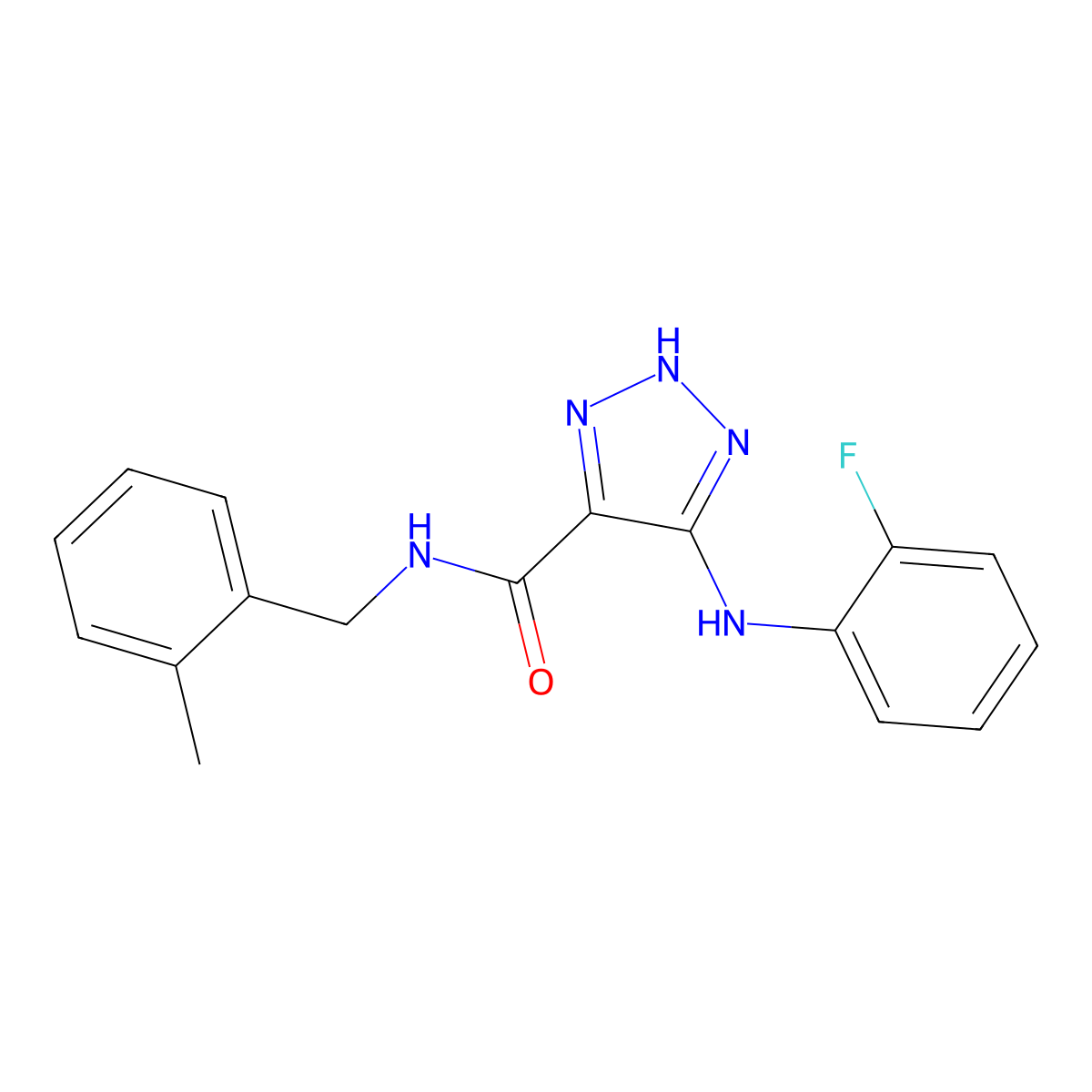 5-((2-fluorophenyl)amino)-N-(2-methylbenzyl)-1H-1,2,3-triazole-4-carboxamide molecular structure, CAS 1291834-46-2