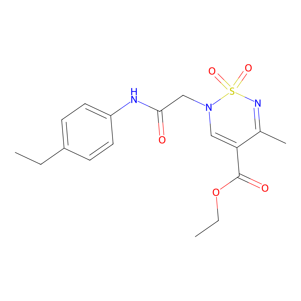 ethyl 2-{2-[(4-ethylphenyl)amino]-2-oxoethyl}-5-methyl-2H-1,2,6-thiadiazine-4-carboxylate 1,1-dioxide molecular structure, CAS 1291834-47-3