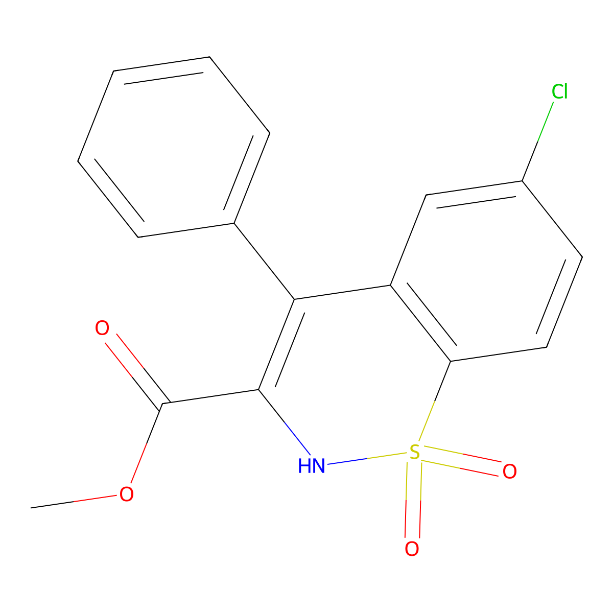 methyl 6-chloro-1,1-dioxo-4-phenyl-2H-1lambda6,2-benzothiazine-3-carboxylate molecular structure, CAS 1291834-61-1
