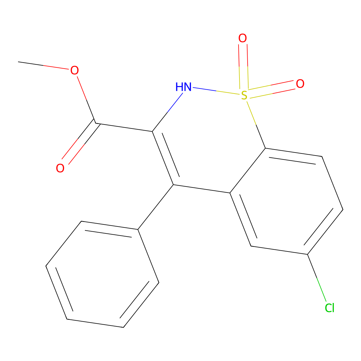 methyl 6-chloro-1,1-dioxo-4-phenyl-2H-1lambda6,2-benzothiazine-3-carboxylate molecular structure, CAS 1291834-61-1