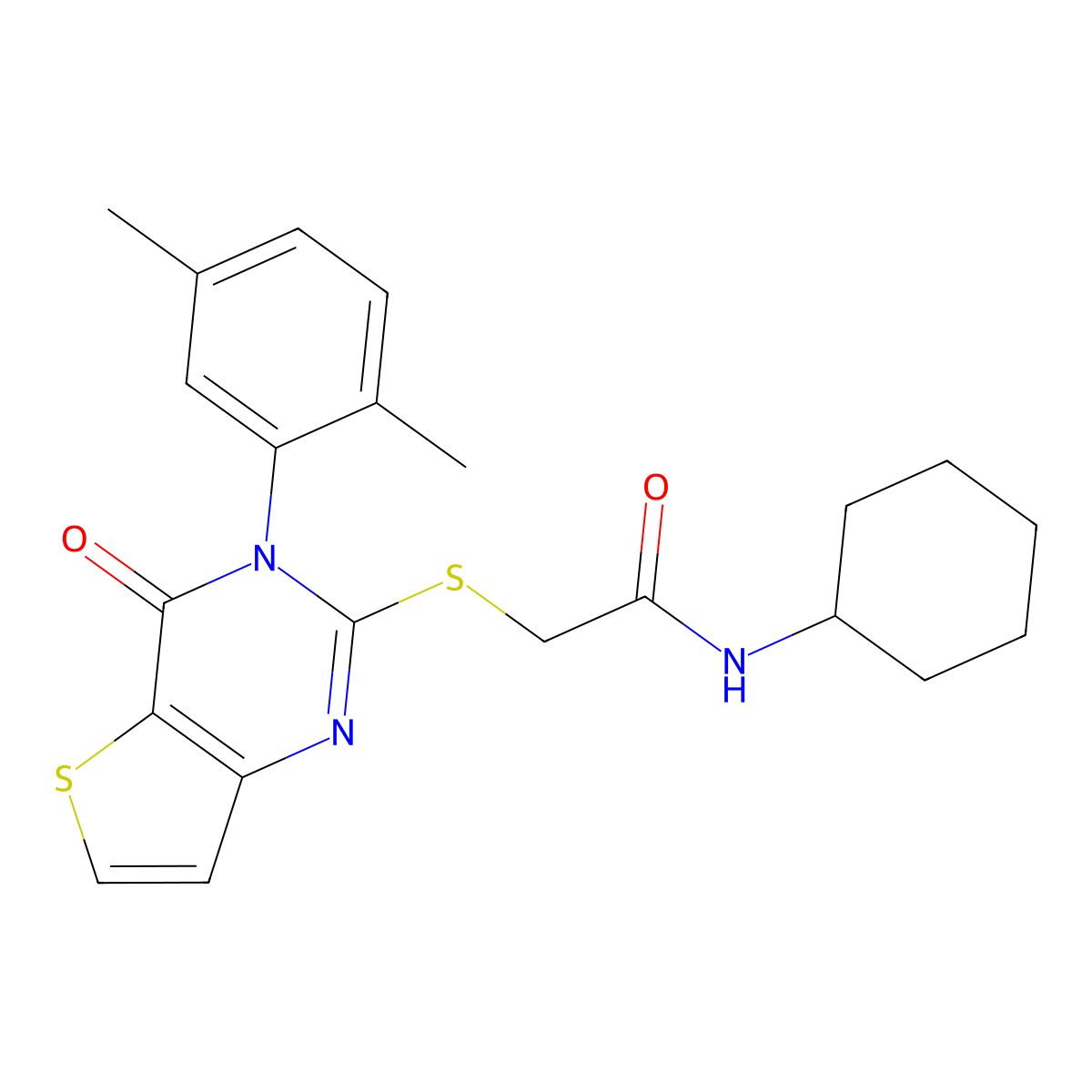 N-cyclohexyl-2-{[3-(2,5-dimethylphenyl)-4-oxo-3,4-dihydrothieno[3,2-d]pyrimidin-2-yl]sulfanyl}acetamide molecular structure, CAS 1291835-00-1