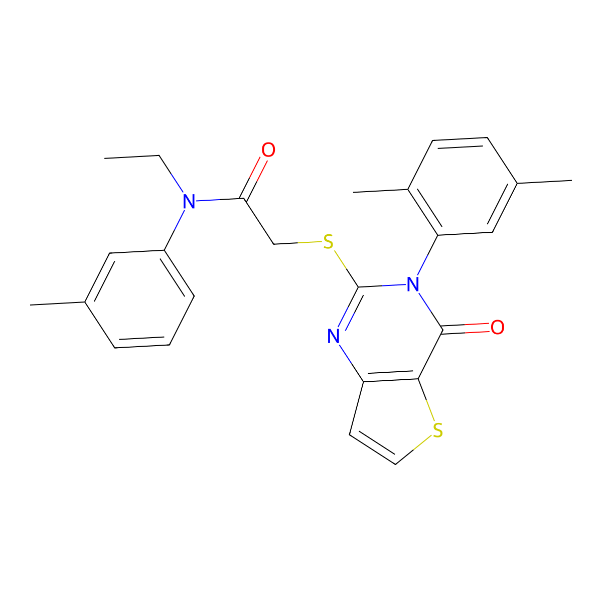 2-{[3-(2,5-dimethylphenyl)-4-oxo-3,4-dihydrothieno[3,2-d]pyrimidin-2-yl]sulfanyl}-N-ethyl-N-(3-methylphenyl)acetamide molecular structure, CAS 1291835-08-9
