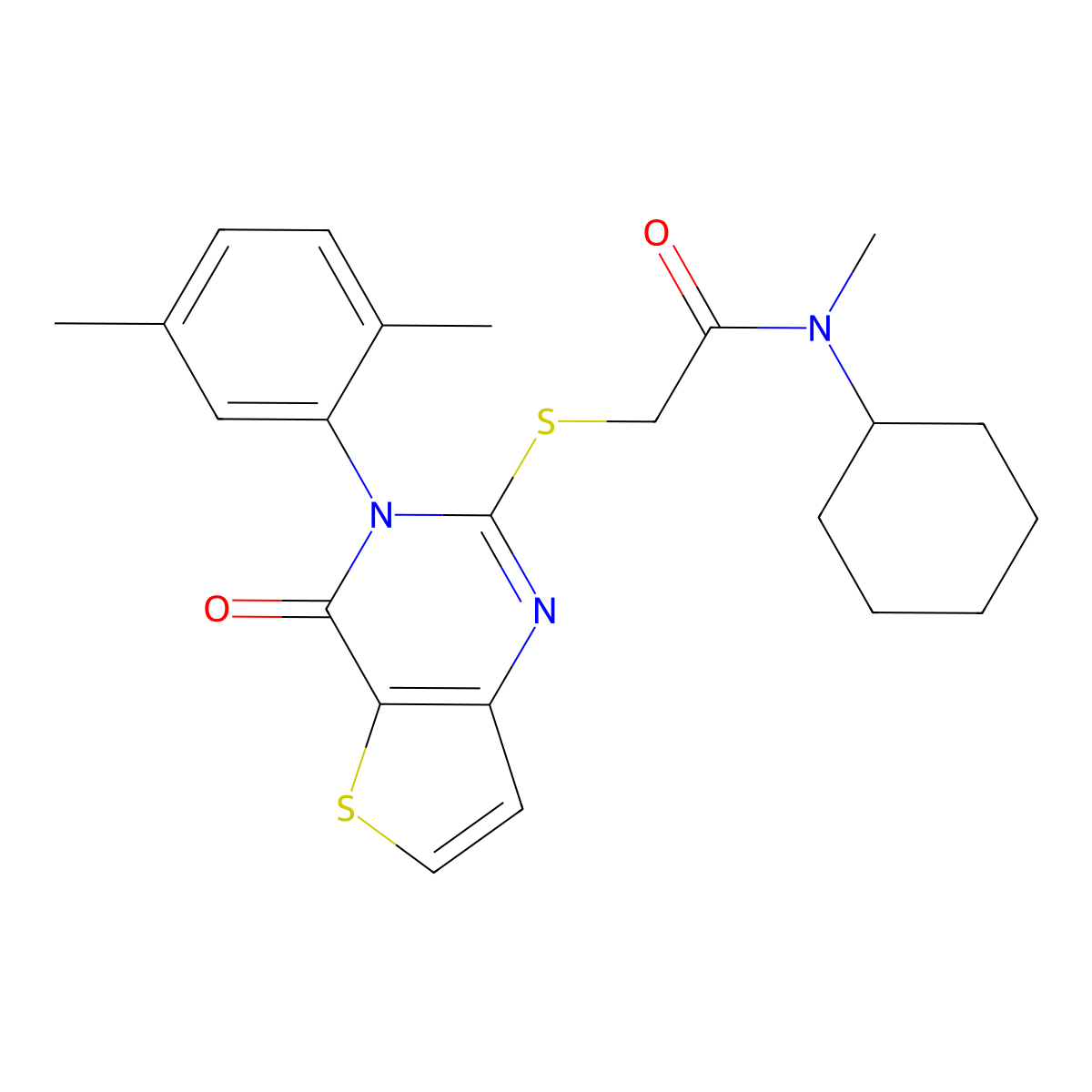 N-cyclohexyl-2-{[3-(2,5-dimethylphenyl)-4-oxo-3,4-dihydrothieno[3,2-d]pyrimidin-2-yl]sulfanyl}-N-methylacetamide molecular structure, CAS 1291835-24-9