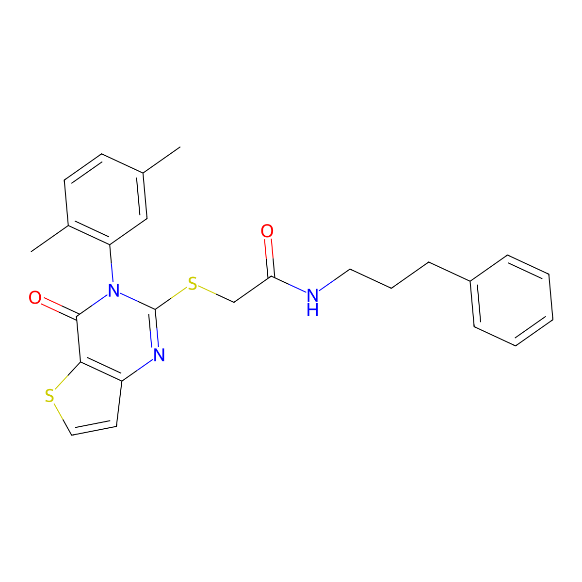 2-{[3-(2,5-dimethylphenyl)-4-oxo-3,4-dihydrothieno[3,2-d]pyrimidin-2-yl]sulfanyl}-N-(3-phenylpropyl)acetamide molecular structure, CAS 1291835-32-9