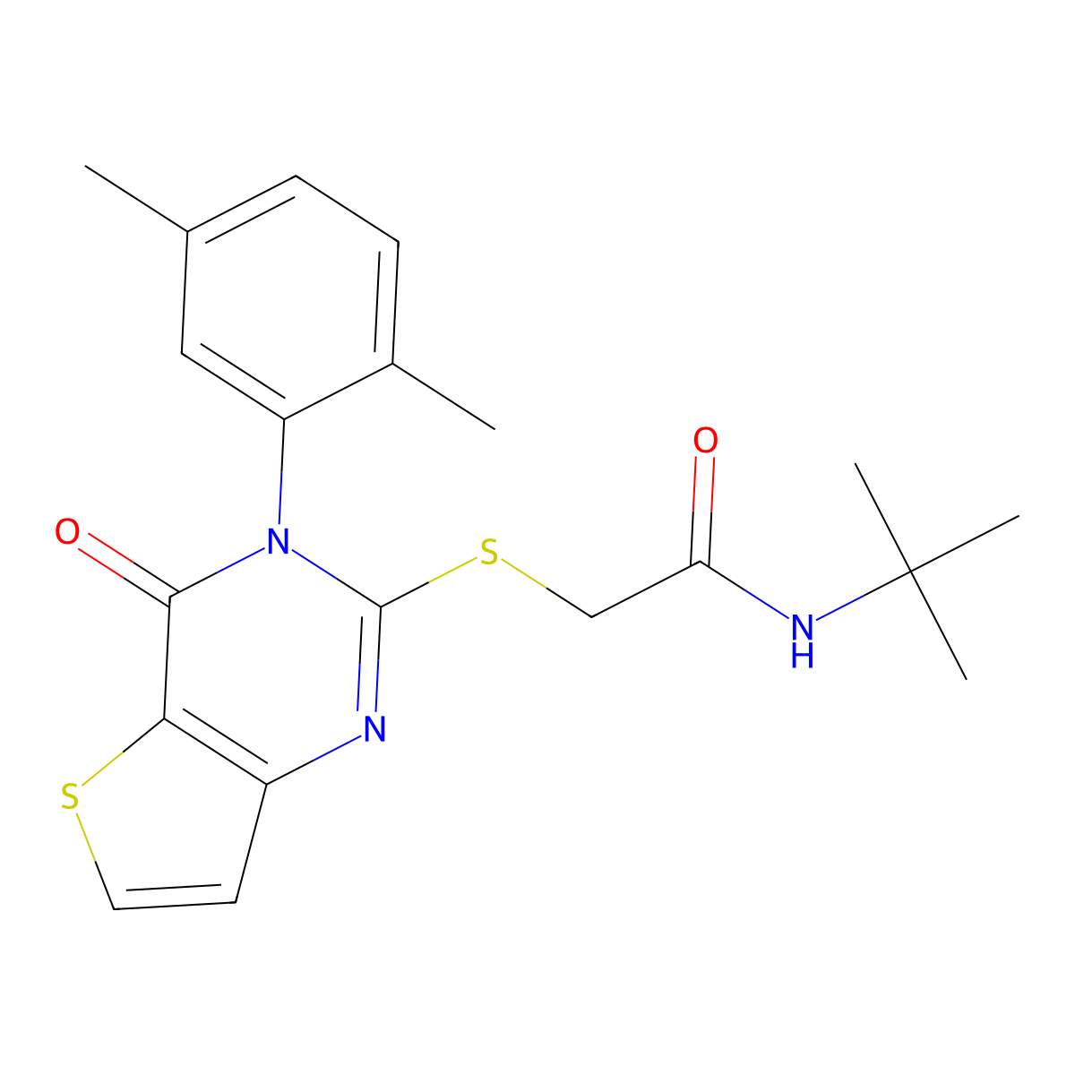 N-tert-butyl-2-{[3-(2,5-dimethylphenyl)-4-oxo-3,4-dihydrothieno[3,2-d]pyrimidin-2-yl]sulfanyl}acetamide molecular structure, CAS 1291835-41-0