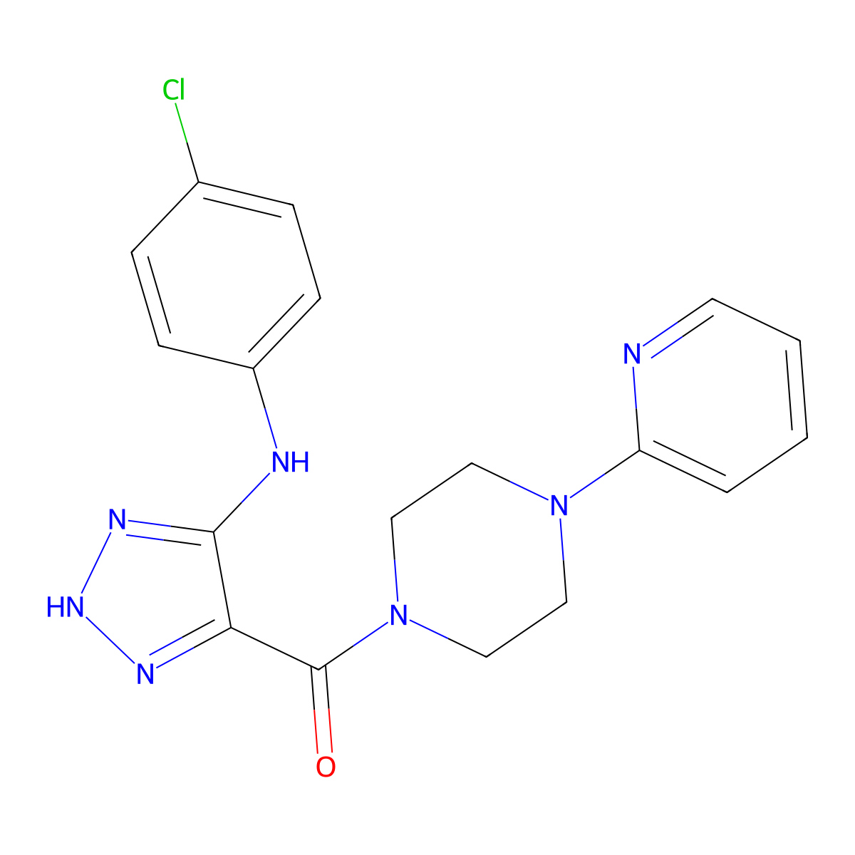 (5-((4-chlorophenyl)amino)-1H-1,2,3-triazol-4-yl)(4-(pyridin-2-yl)piperazin-1-yl)methanone molecular structure, CAS 1291835-52-3