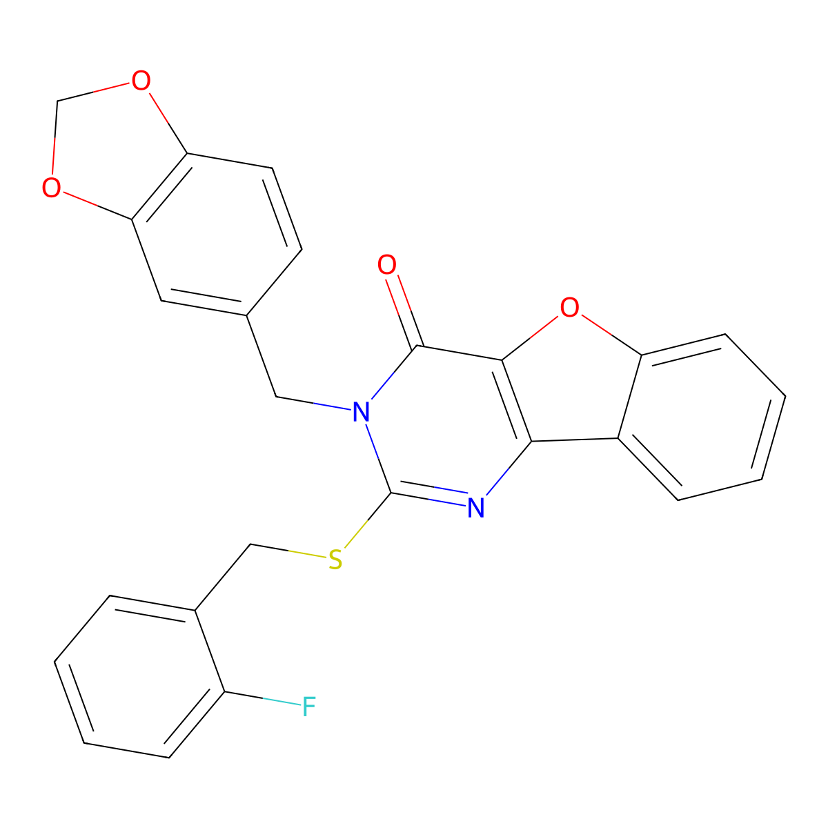3-(1,3-benzodioxol-5-ylmethyl)-2-[(2-fluorobenzyl)sulfanyl][1]benzofuro[3,2-d]pyrimidin-4(3H)-one molecular structure, CAS 1291835-86-3