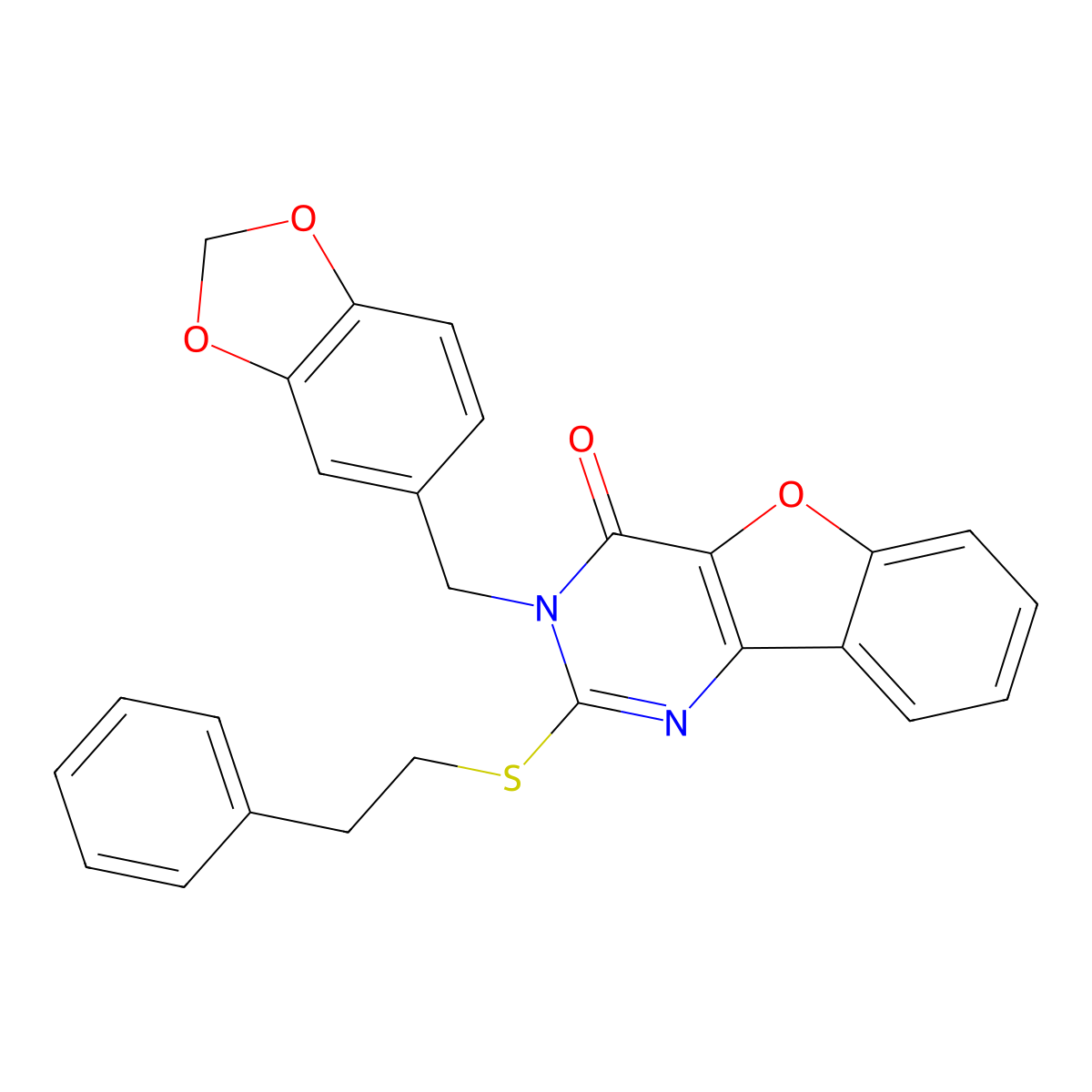 3-(1,3-benzodioxol-5-ylmethyl)-2-[(2-phenylethyl)sulfanyl][1]benzofuro[3,2-d]pyrimidin-4(3H)-one molecular structure, CAS 1291836-19-5