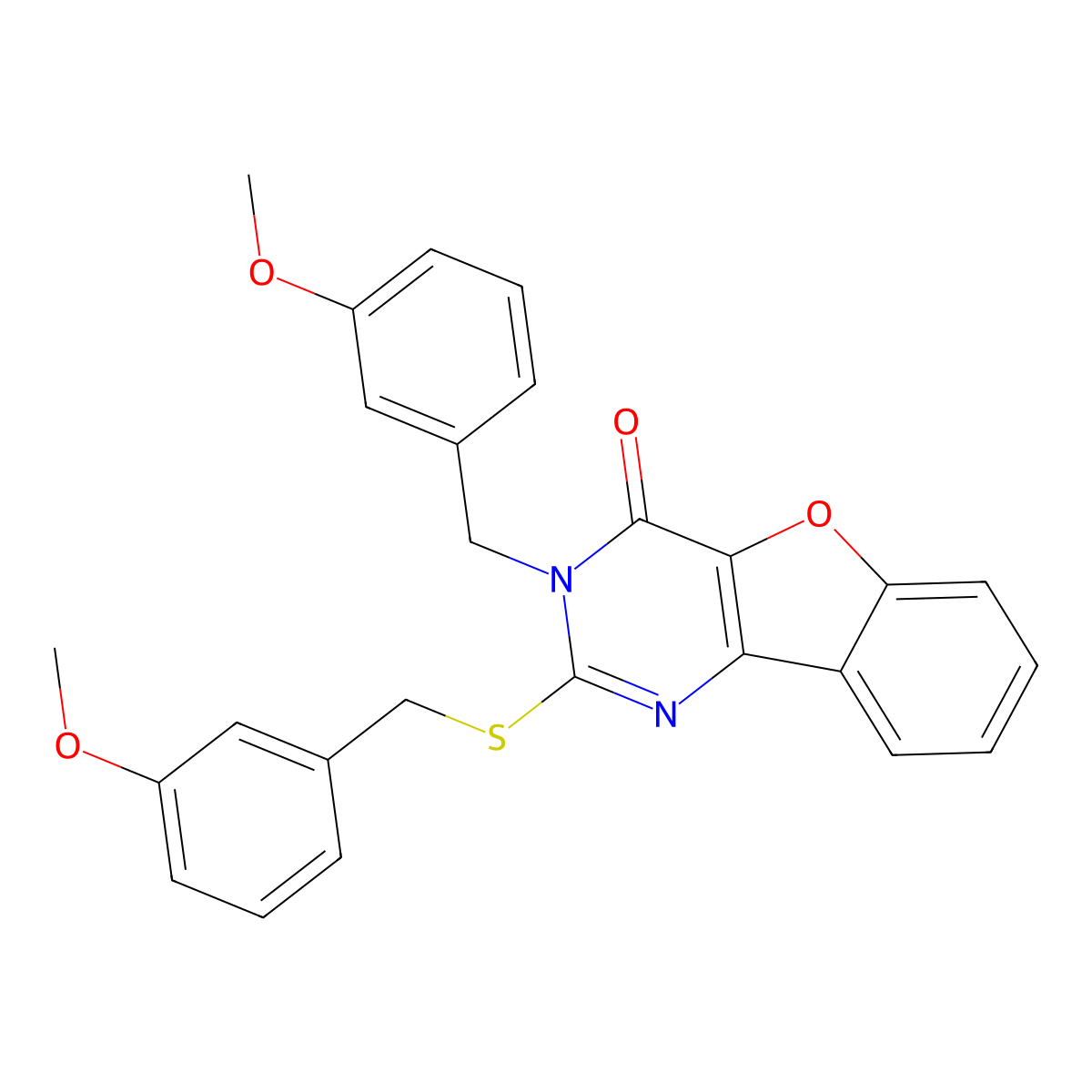 3-(3-methoxybenzyl)-2-[(3-methoxybenzyl)sulfanyl][1]benzofuro[3,2-d]pyrimidin-4(3H)-one molecular structure, CAS 1291836-22-0