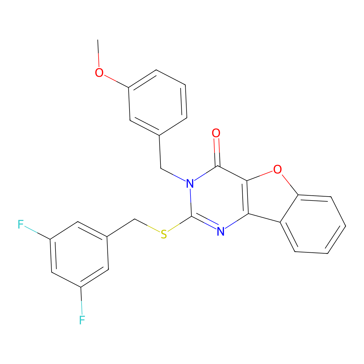 2-[(3,5-difluorobenzyl)sulfanyl]-3-(3-methoxybenzyl)[1]benzofuro[3,2-d]pyrimidin-4(3H)-one molecular structure, CAS 1291836-25-3