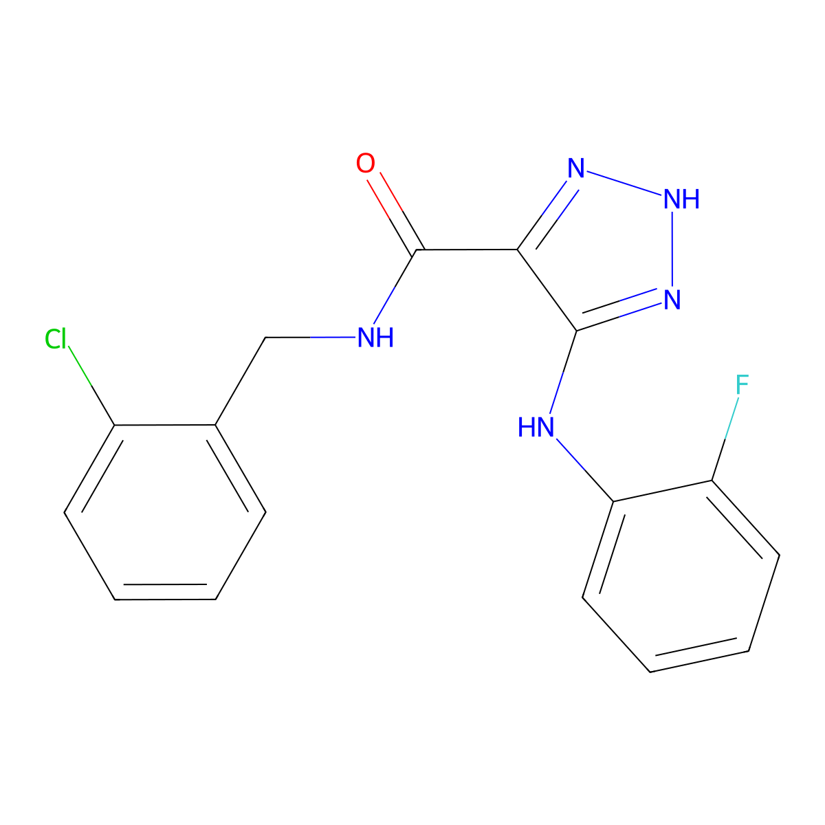 N-(2-chlorobenzyl)-5-((2-fluorophenyl)amino)-1H-1,2,3-triazole-4-carboxamide molecular structure, CAS 1291836-72-0