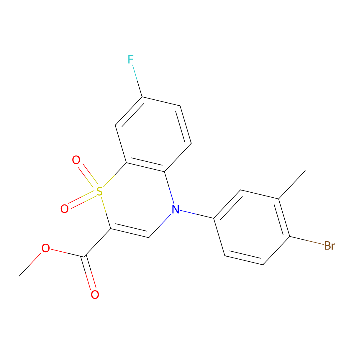 methyl 4-(4-bromo-3-methylphenyl)-7-fluoro-4H-1,4-benzothiazine-2-carboxylate 1,1-dioxide molecular structure, CAS 1291836-83-3