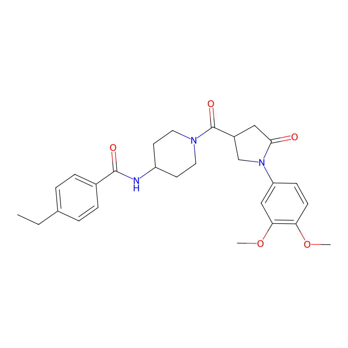 N-(1-{[1-(3,4-dimethoxyphenyl)-5-oxopyrrolidin-3-yl]carbonyl}piperidin-4-yl)-4-ethylbenzamide molecular structure, CAS 1291837-10-9