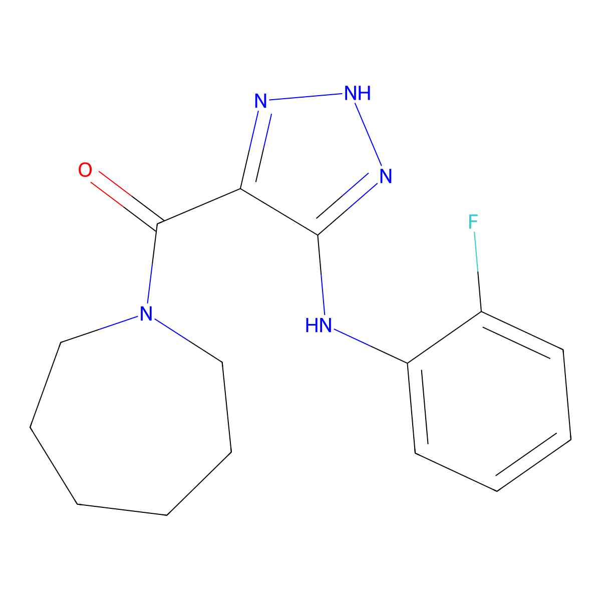 azepan-1-yl(5-((2-fluorophenyl)amino)-1H-1,2,3-triazol-4-yl)methanone molecular structure, CAS 1291837-19-8