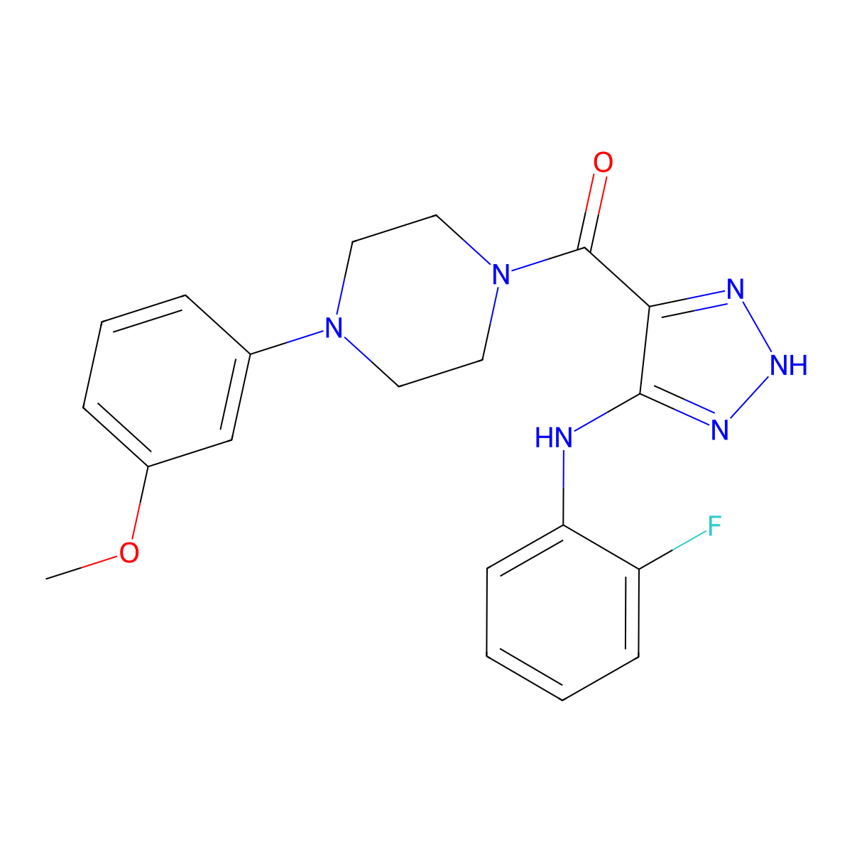 (5-((2-fluorophenyl)amino)-1H-1,2,3-triazol-4-yl)(4-(3-methoxyphenyl)piperazin-1-yl)methanone molecular structure, CAS 1291837-21-2