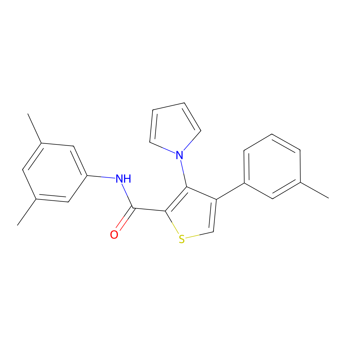 N-(3,5-dimethylphenyl)-4-(3-methylphenyl)-3-(1H-pyrrol-1-yl)thiophene-2-carboxamide molecular structure, CAS 1291837-67-6