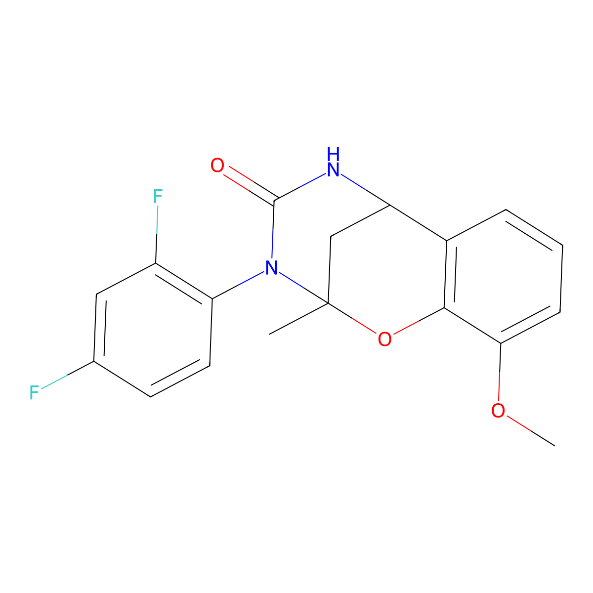 3-(2,4-difluorophenyl)-10-methoxy-2-methyl-2,3,5,6-tetrahydro-4H-2,6-methano-1,3,5-benzoxadiazocin-4-one molecular structure, CAS 1291837-68-7