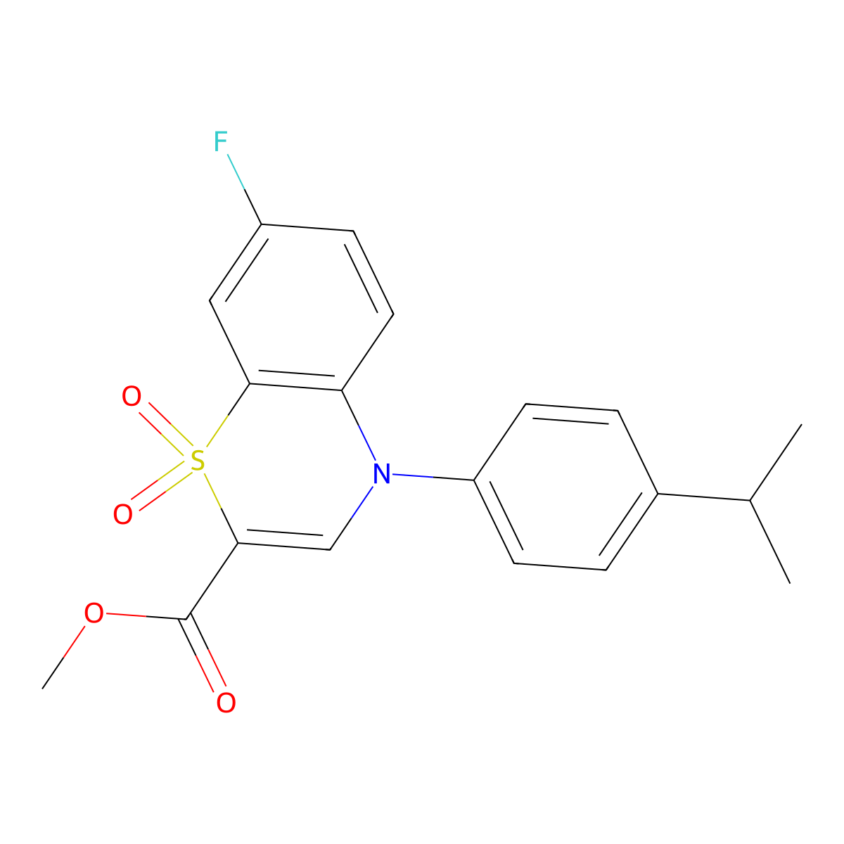 methyl 7-fluoro-4-(4-isopropylphenyl)-4H-1,4-benzothiazine-2-carboxylate 1,1-dioxide molecular structure, CAS 1291837-83-6